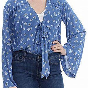 Free People Forties Feel Bodysuit: Bell Sleeves: Small: Blue Combo: NWT